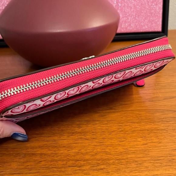 Coach Pink Heart Pattern Zip Around Wallet - Picture 7 of 12